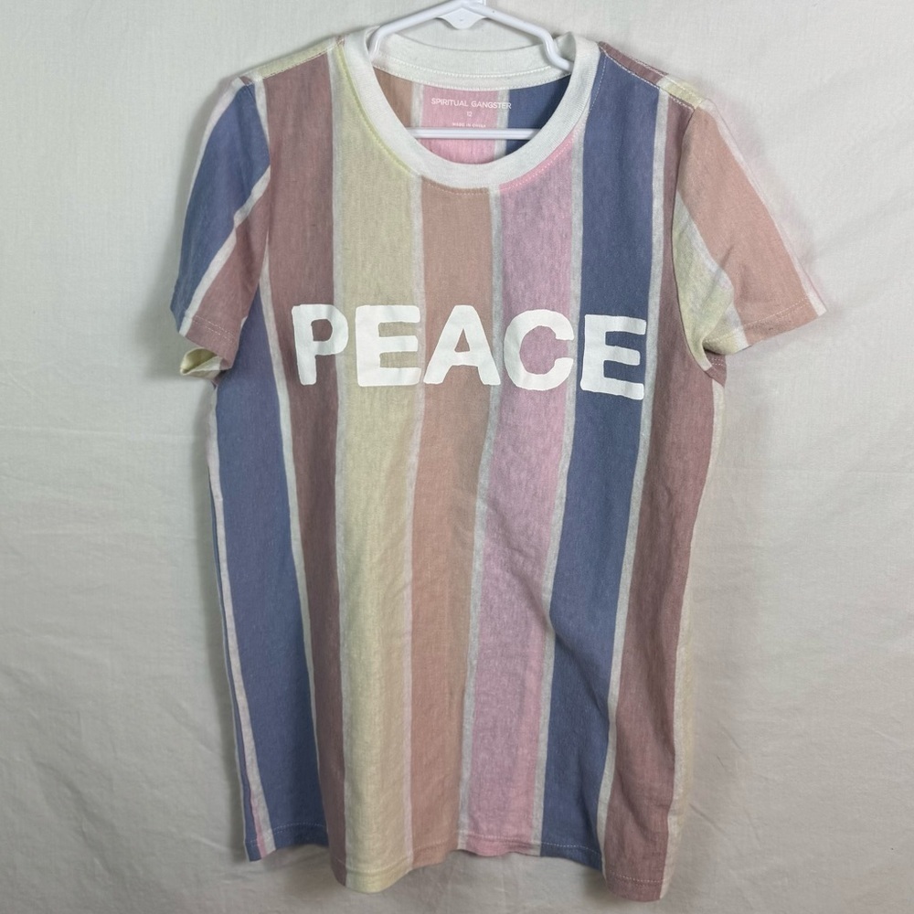 Spiritual Gangster Pink and Tan Striped Tee Girls Size 12